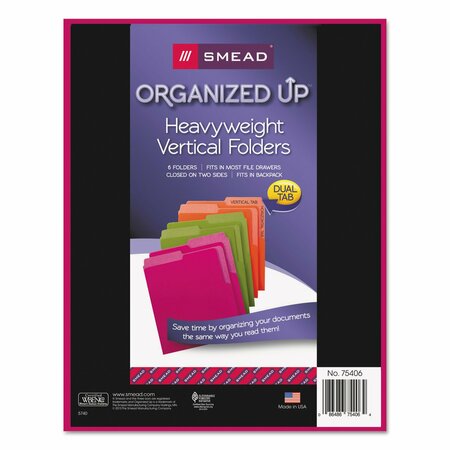 Smead Vert File Folders, 1/2-Cut Tab, Ltr, Assrtd: Fuchsia/Orange/Green, PK6 75406